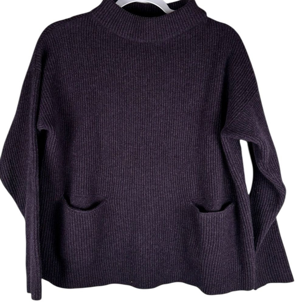 Maska Aubergine Purple Ribbed Long Sleeve Mock Neck Lambswool Sweater Size Small